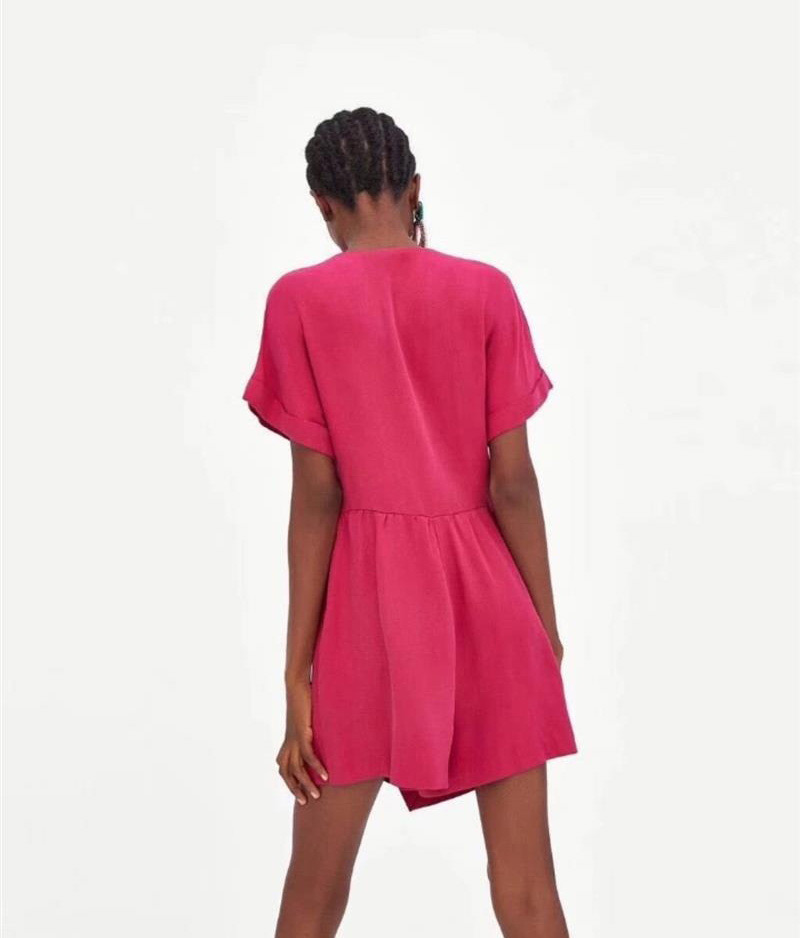 Fashion Plum Red Pure Color Decorated V Neckline Jumpsuit,Pants