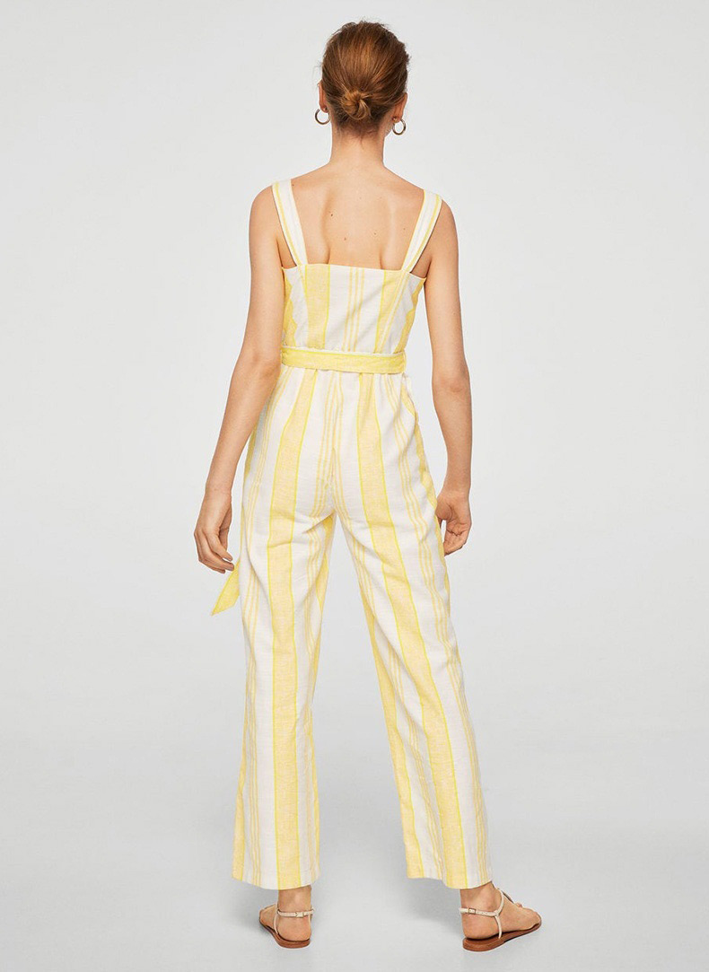 Fashion Yellow Stripe Pattern Decorated Suspender Dress,Pants