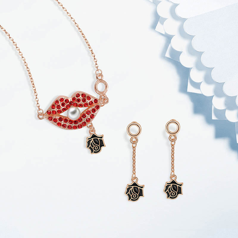 Fashion Rose Gold Lips&flower Shape Decorated Jewelry Sets,Jewelry Sets