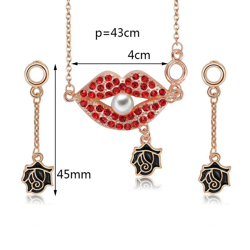 Fashion Rose Gold Lips&flower Shape Decorated Jewelry Sets,Jewelry Sets