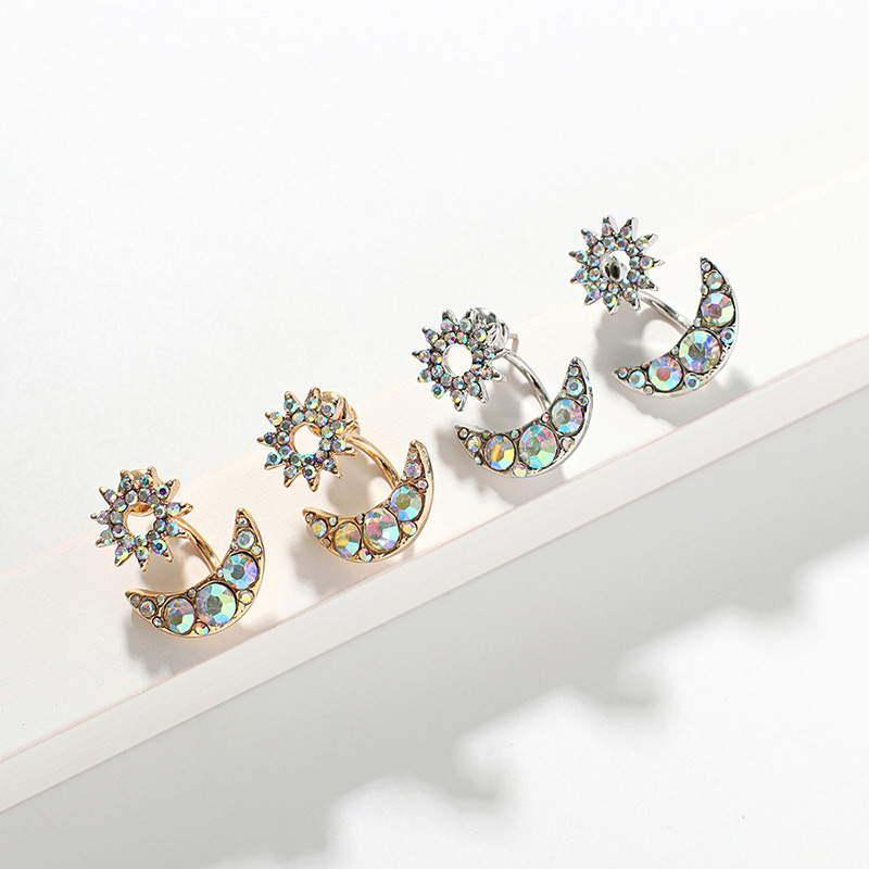 Fashion Silver Color Full Diamond Decorated Moon Shape Earrings,Stud Earrings