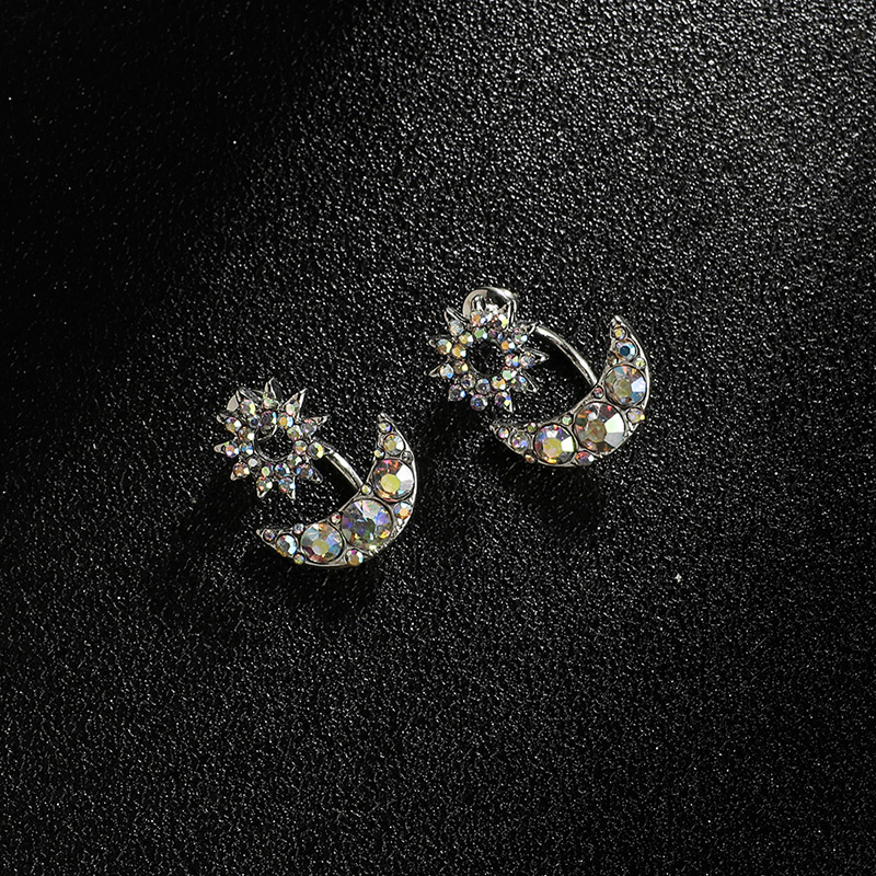 Fashion Silver Color Full Diamond Decorated Moon Shape Earrings,Stud Earrings