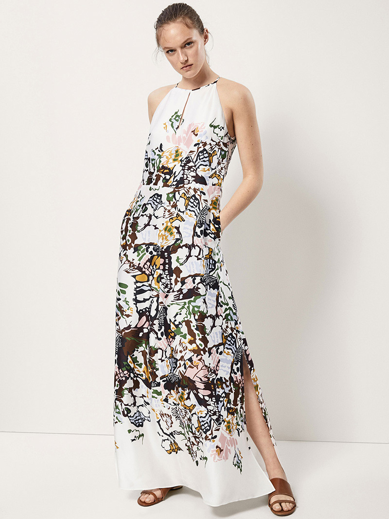 Fashion White Off-the-shoulder Design Flower Pattern Dress,Long Dress