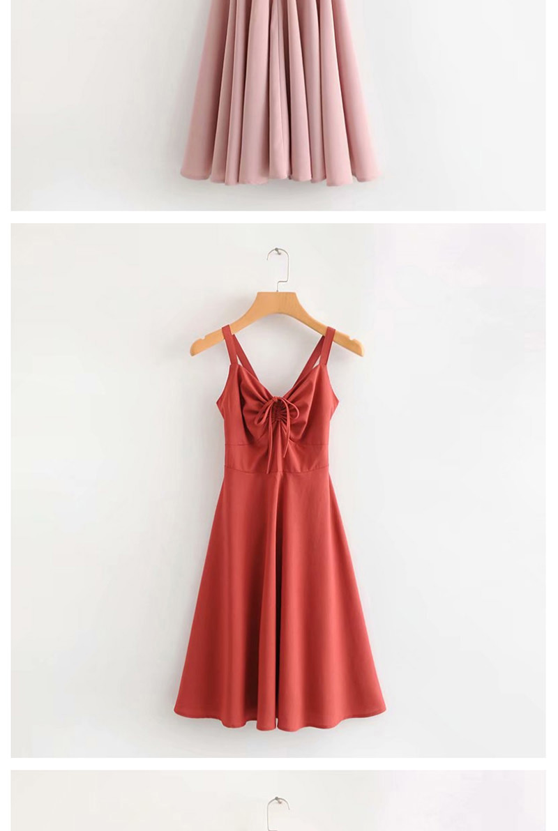 Fashion Red Pure Color Decorated Suspender Dress,Long Dress