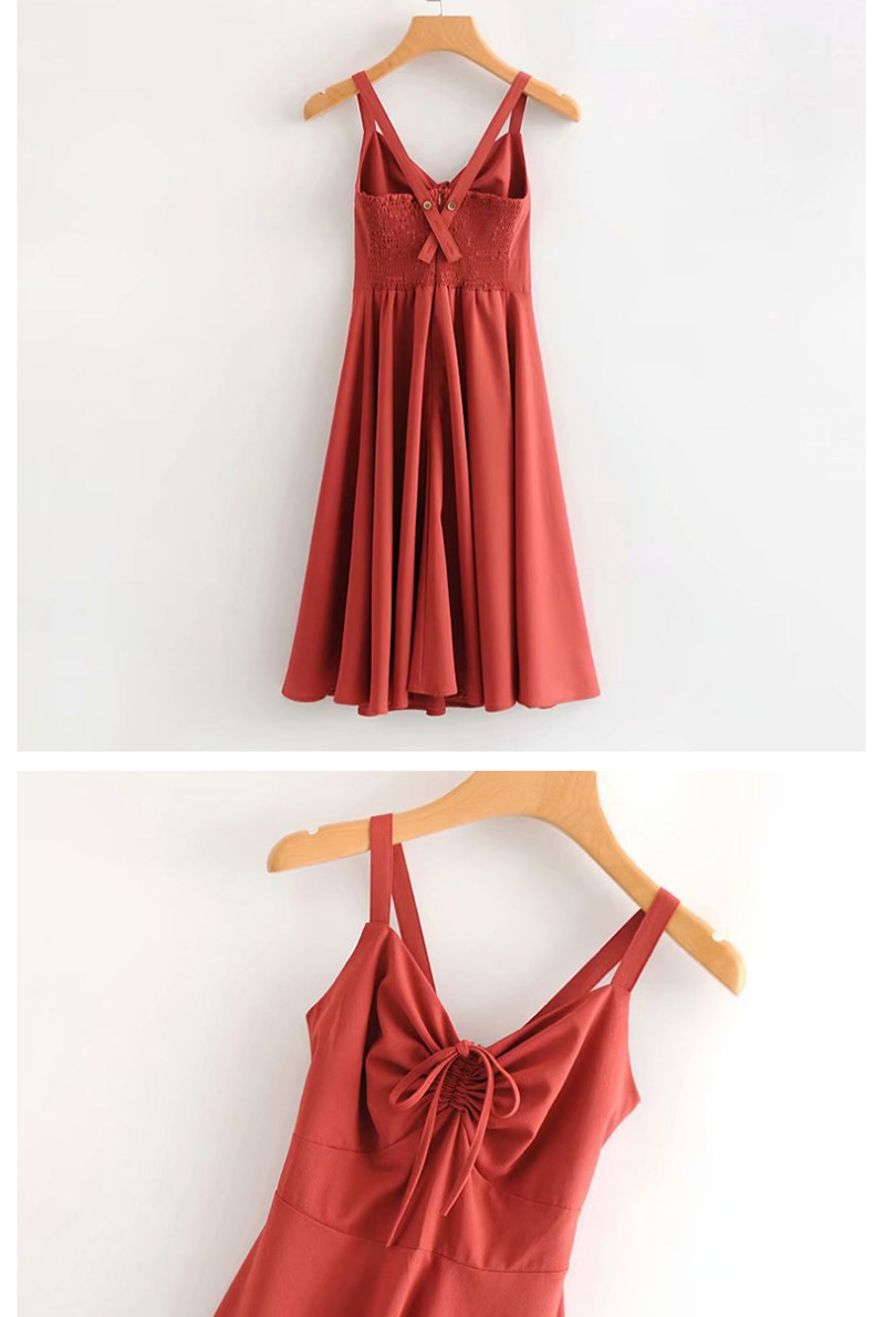 Fashion Red Pure Color Decorated Suspender Dress,Long Dress