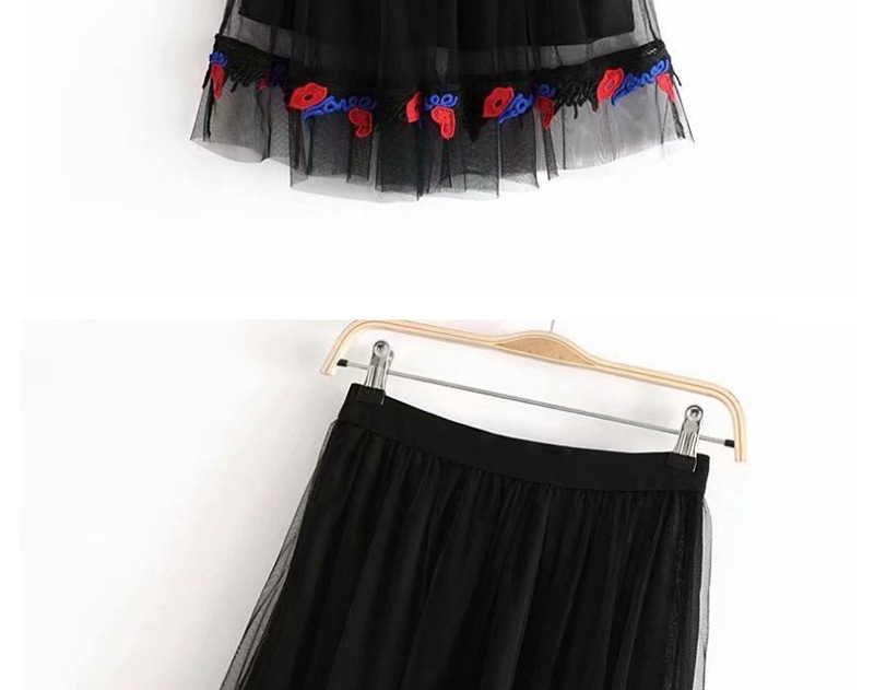 Fashion Black Embroidery Flower Decorated Dress,Skirts