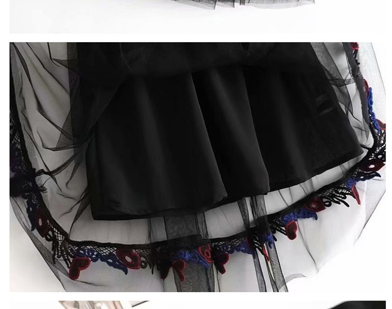 Fashion Black Embroidery Flower Decorated Dress,Skirts