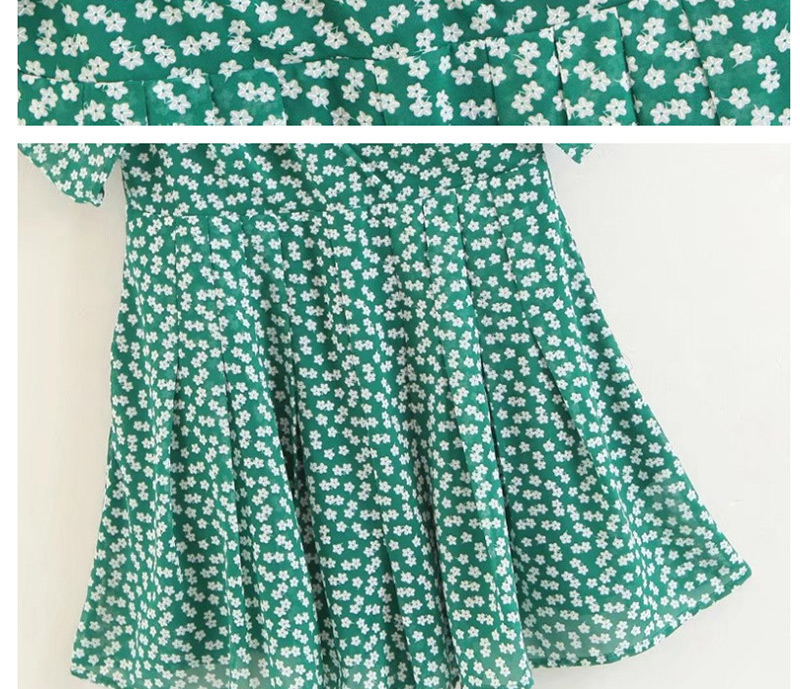 Fashion Green Flower Pattern Decorated V Neckline Dress,Pants