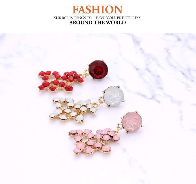Fashion Pink Full Diamond Decorated Earrings,Drop Earrings