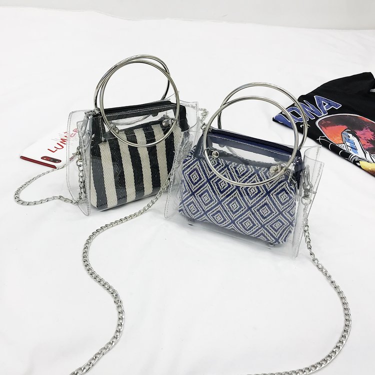 Fashion Blue Round Shape Decorated Bag(2pcs),Shoulder bags