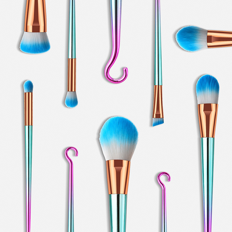 Fashion Pink+blue Hook Shape Decorated Makeup Brush (7 Pcs ),Beauty tools