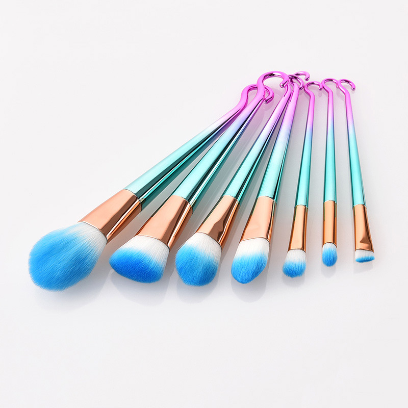 Fashion Pink+blue Hook Shape Decorated Makeup Brush (7 Pcs ),Beauty tools