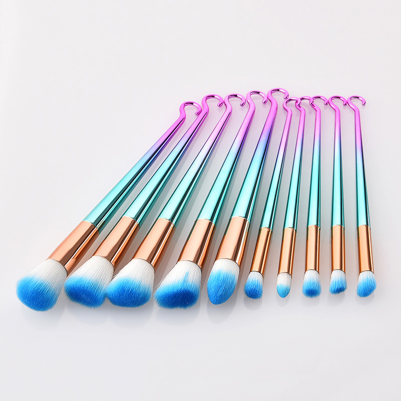 Fashion Pink+blue Hook Shape Decorated Makeup Brush (10 Pcs ),Beauty tools