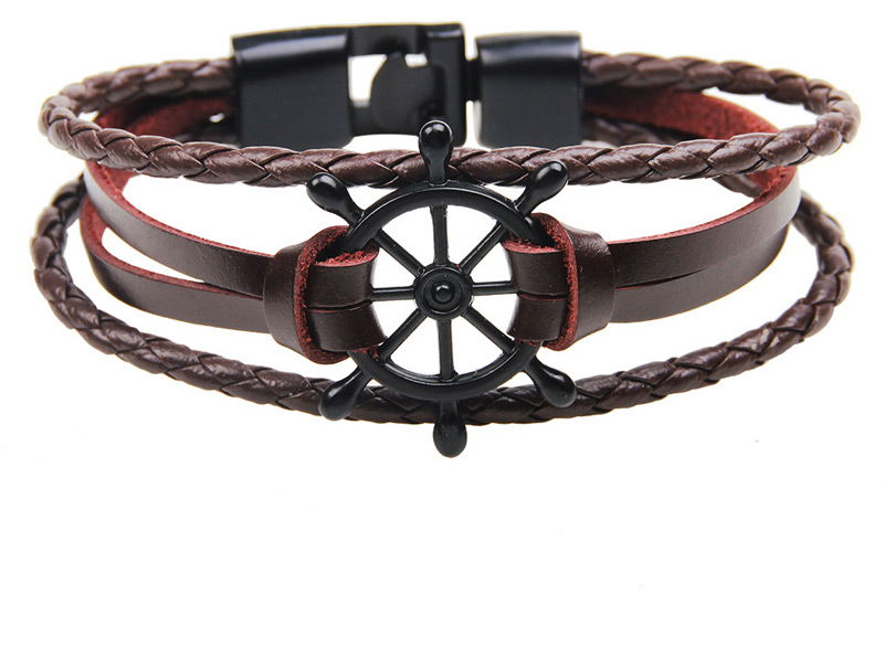 Fashion Dark Red Compass Shape Decorated Bracelet(for Men),Bracelets
