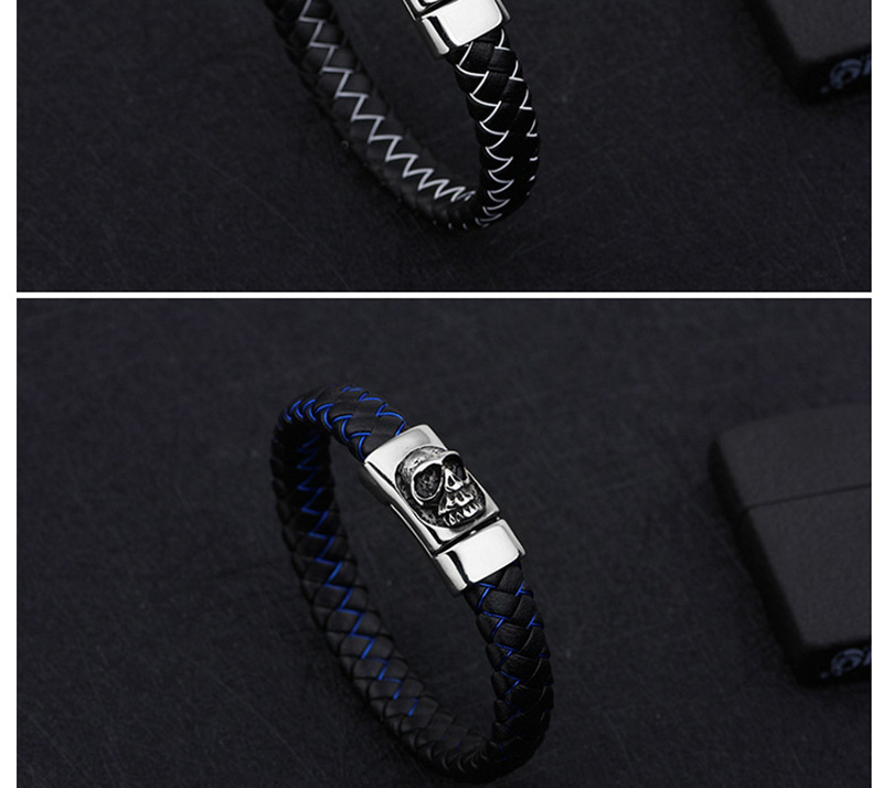 Fashion Blue+black Skull Shape Decorated Bracelet,Bracelets
