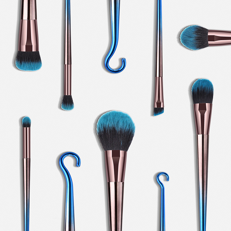 Fashion Blue+black Hook Shape Decorated Makeup Brush (7 Pcs ),Beauty tools