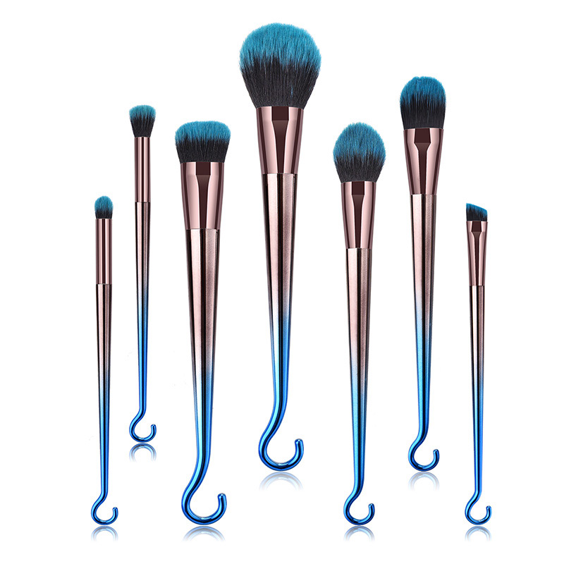Fashion Blue+black Hook Shape Decorated Makeup Brush (7 Pcs ),Beauty tools