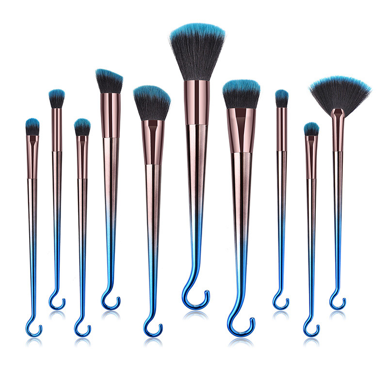 Fashion Blue+black Sector Shape Decorated Makeup Brush (10 Pcs ),Beauty tools