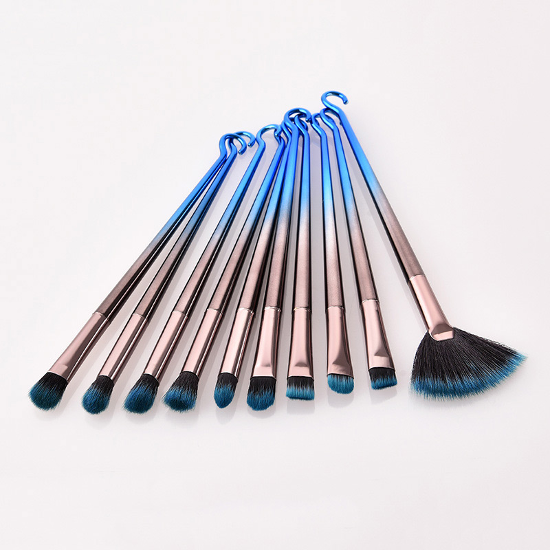 Fashion Blue+black Hook Shape Decorated Makeup Brush (10 Pcs ),Beauty tools