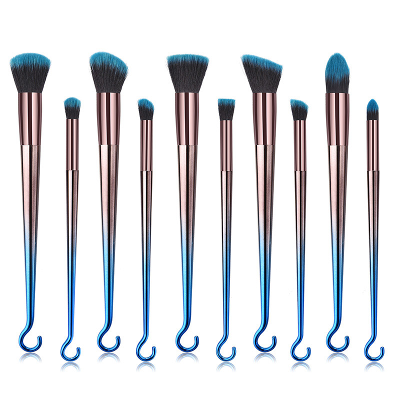 Fashion Blue+black Round Shape Decorated Makeup Brush (10 Pcs),Beauty tools
