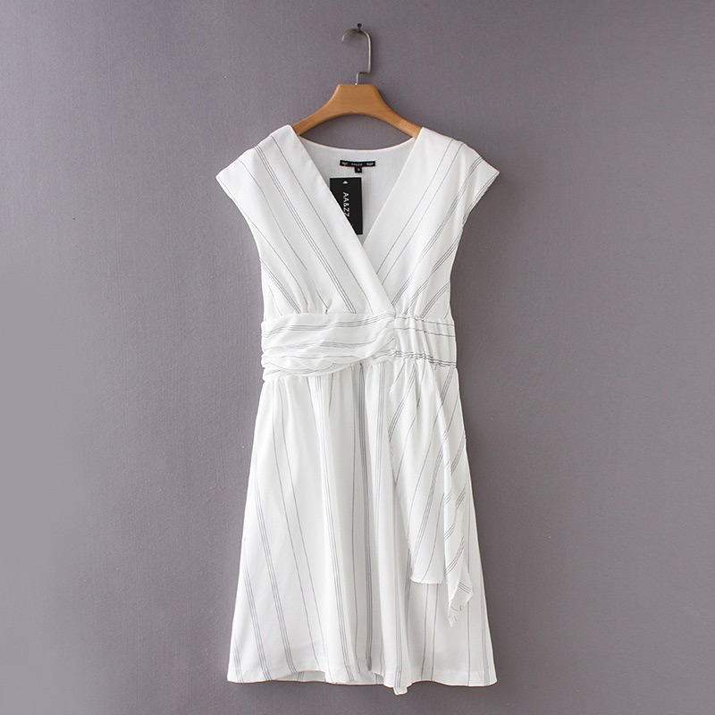 Fashion White Stripe Pattern Decorated Dress,Long Dress
