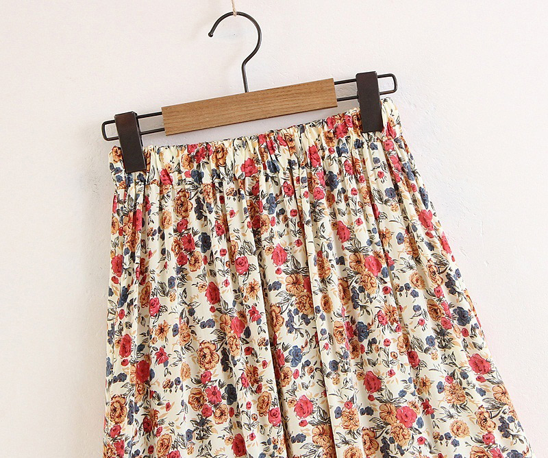 Fashion Beige Flower Pattern Decorated Dress,Skirts