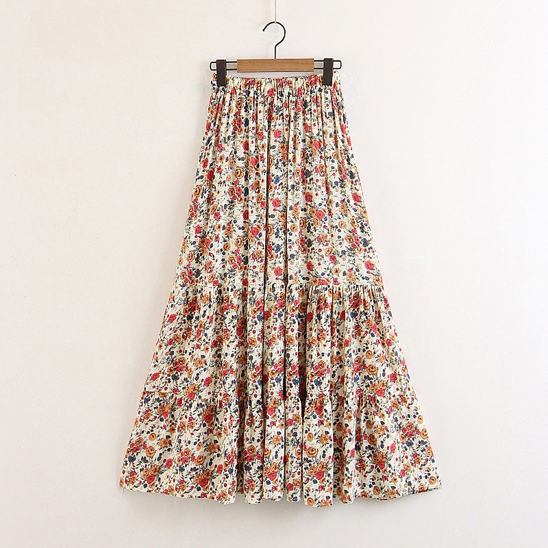 Fashion Beige Flower Pattern Decorated Dress,Skirts
