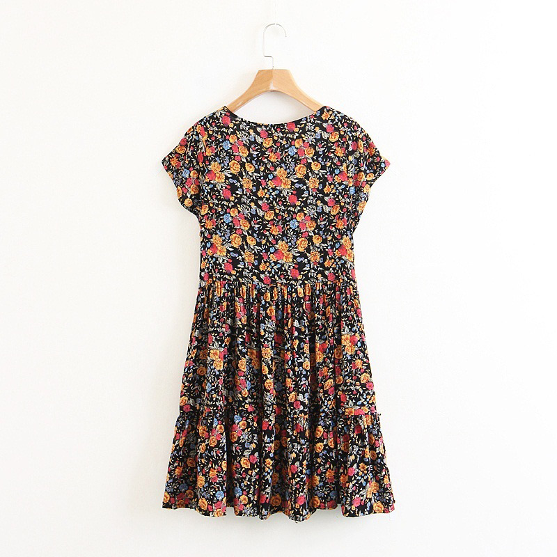 Vintage Beige Flower Pattern Decorated Dress,Skirts