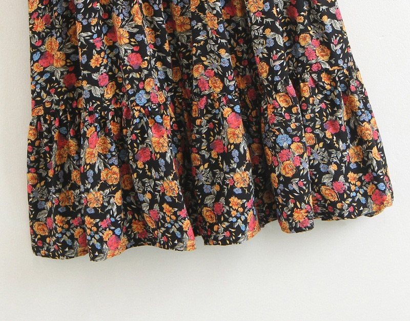 Vintage Black Flower Pattern Decorated Dress,Skirts