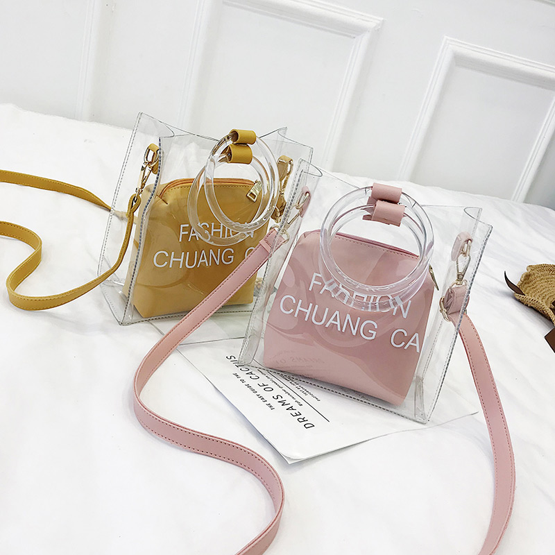 Fashion Yellow Letter Pattern Decorated Shoulder Bag (2 Pcs ),Handbags