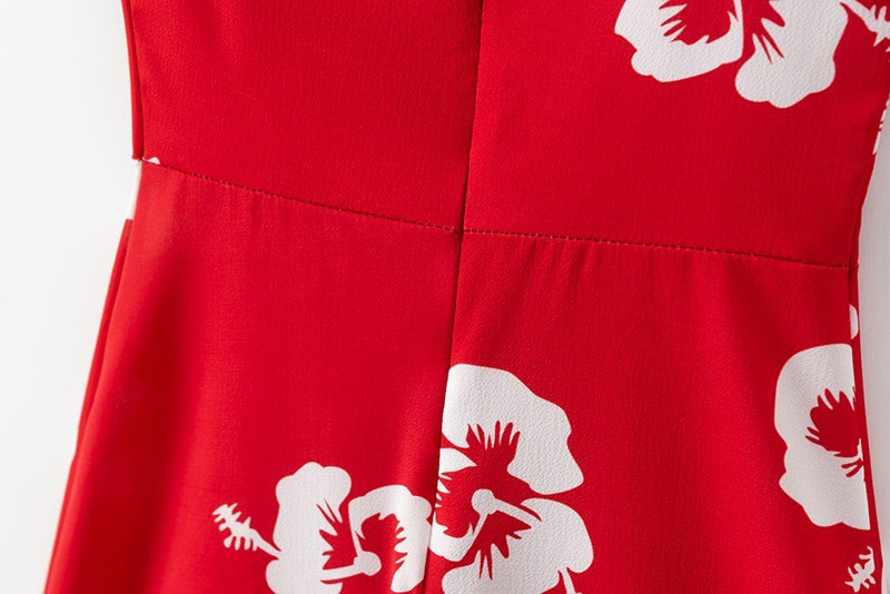 Fashion Red Flower Pattern Decorated Dress,Long Dress