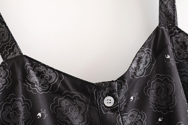 Vintage Black Flower Pattern Decorated Dress,Long Dress