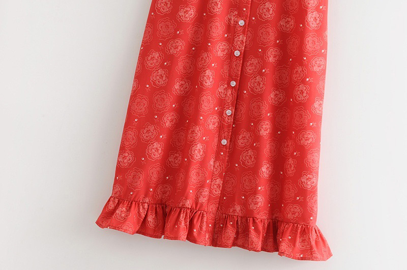 Vintage Red Flower Pattern Decorated Dress,Long Dress