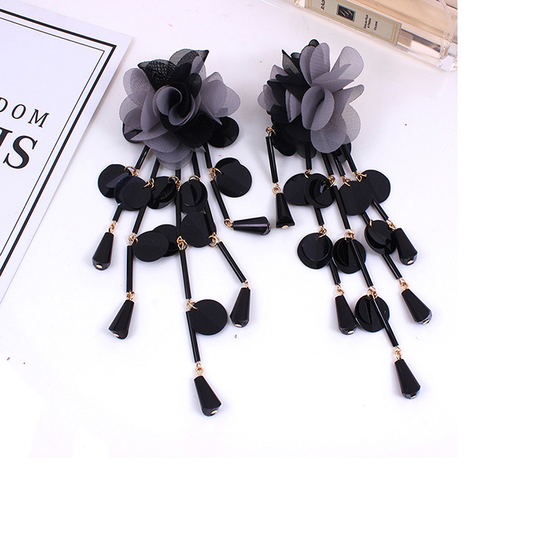 Fashion Black Flower Shape Decorated Earrings,Drop Earrings