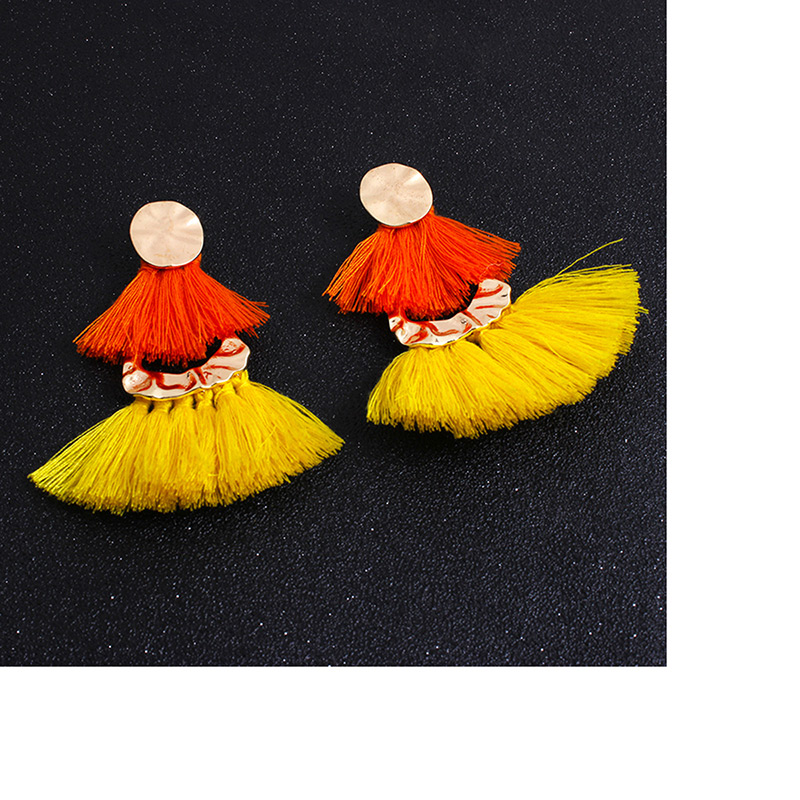 Fashion Yellow Tassel Decorated Earrings,Drop Earrings