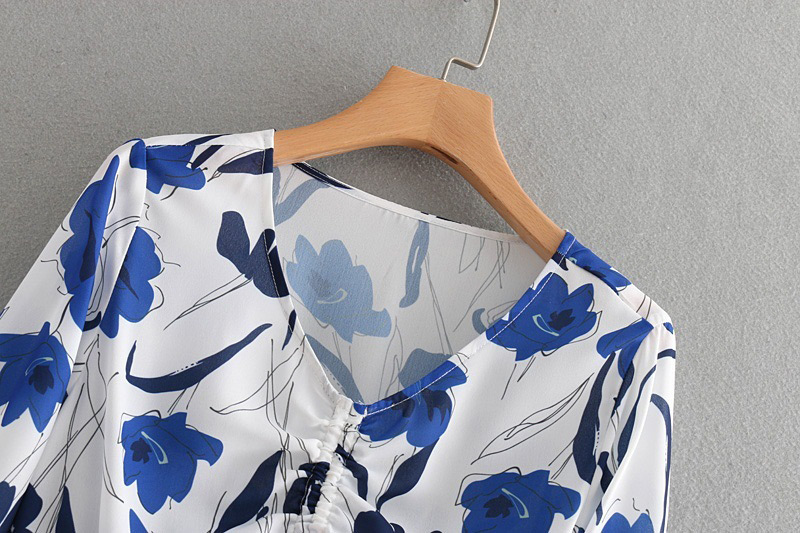 Fashion White+blue Flower Pattern Decorated Shirt,Tank Tops & Camis