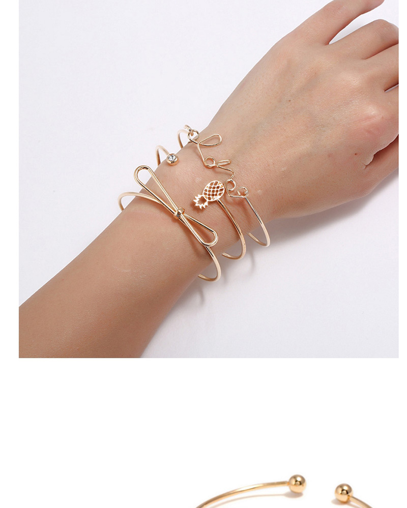 Fashion Silver Color Pineapple&bowknot Shape Decorated Bracelet (3 Pcs ),Fashion Bangles