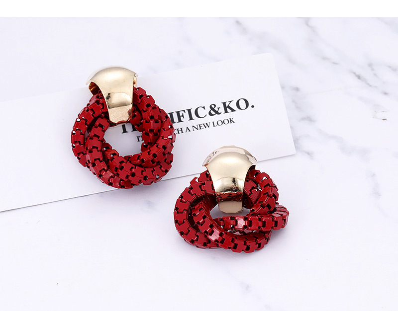Fashion Claret Red Round Shape Decorated Earrings,Stud Earrings