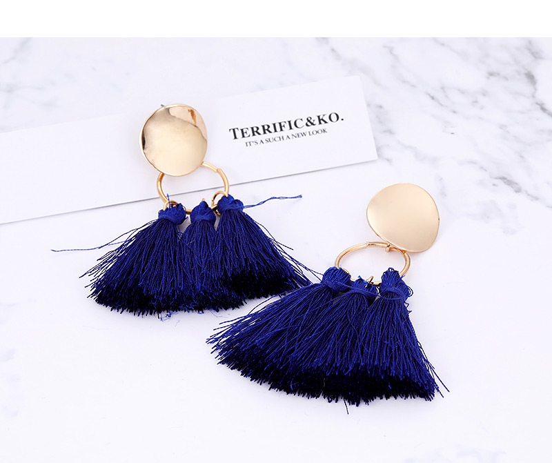 Fashion Sapphire Blue Tassel Decorated Earrings,Drop Earrings
