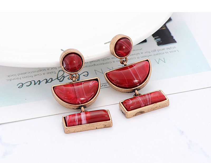 Fashion Claret Red Semicircle Shape Decorated Earrings,Drop Earrings