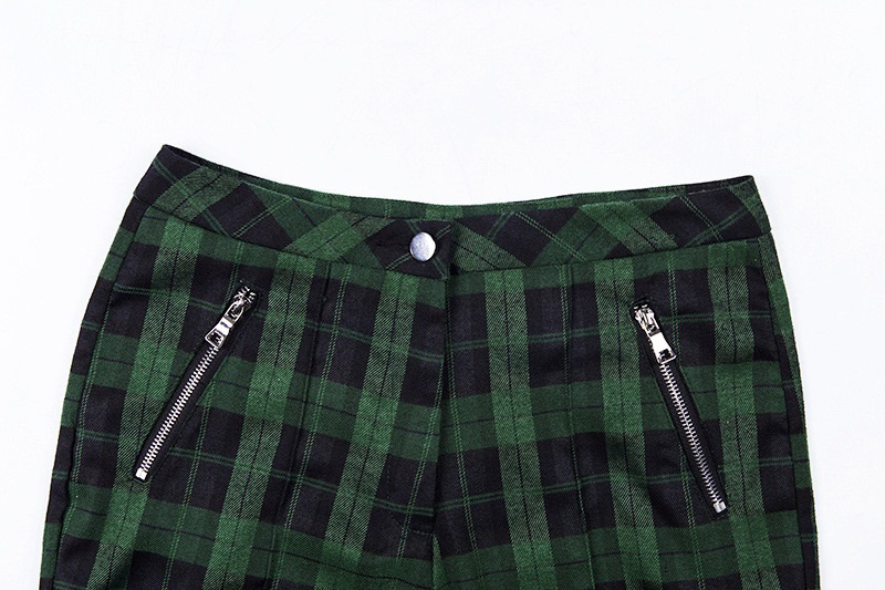 Fashion Green+black Grid Pattern Decorated Trousers (2 Pcs ),Pants