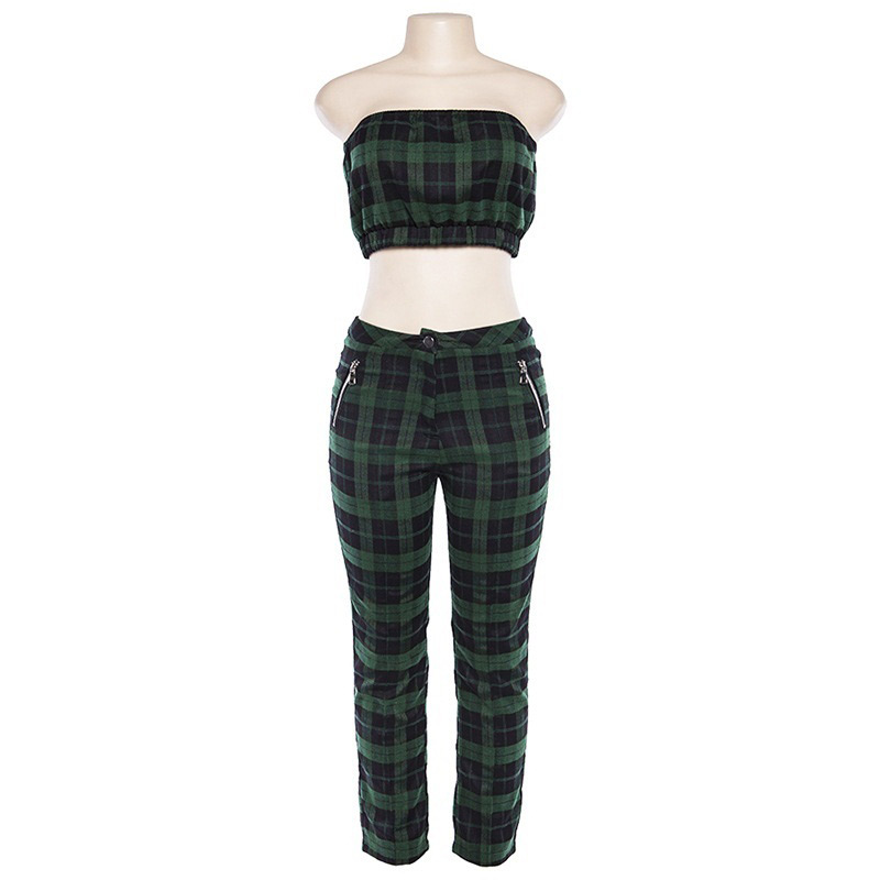 Fashion Green Grid Pattern Decorated Vest,Tank Tops & Camis