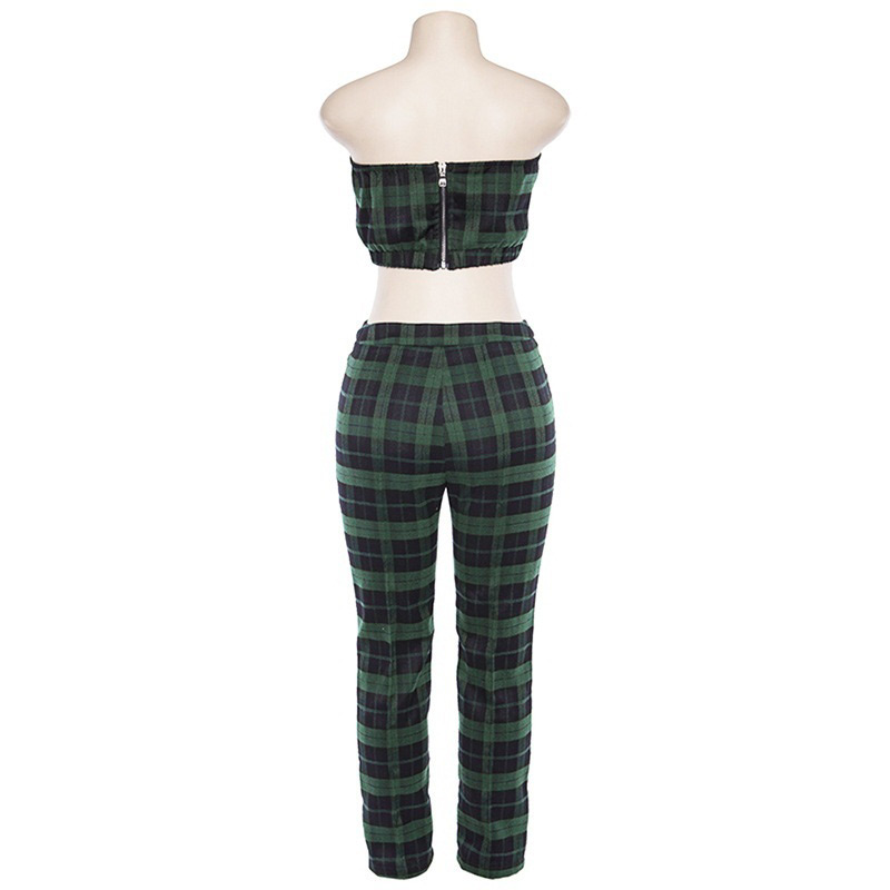 Fashion Green Grid Pattern Decorated Trousers (2 Pcs ),Tank Tops & Camis