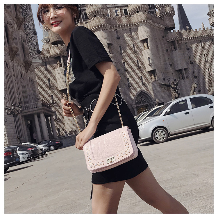 Fashion Pink Rivet Decorated Shoulder Bag,Shoulder bags