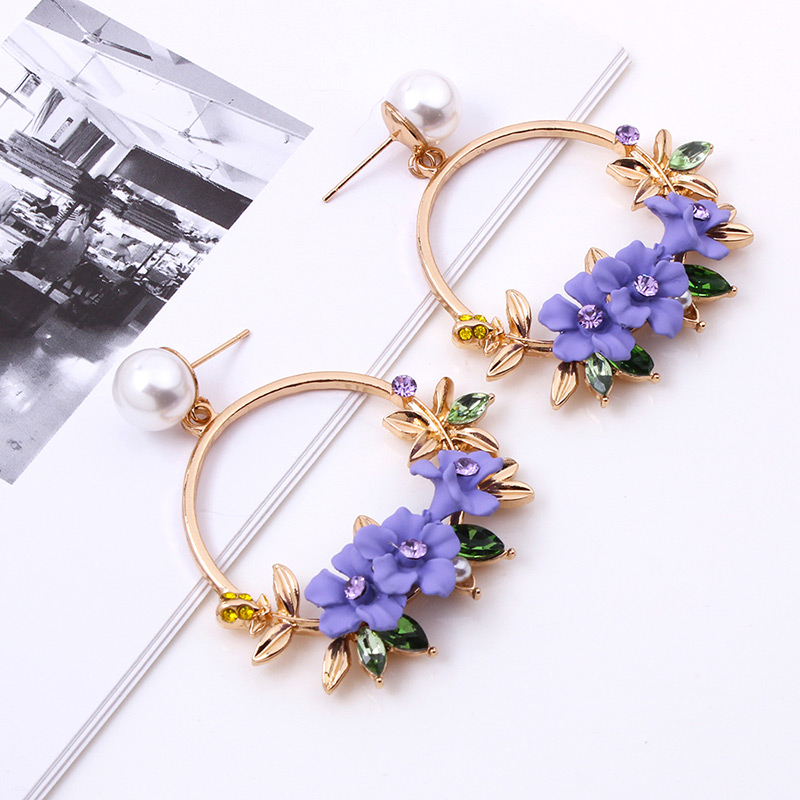 Fashion Purple Flower Shape Decorated Earrings,Drop Earrings