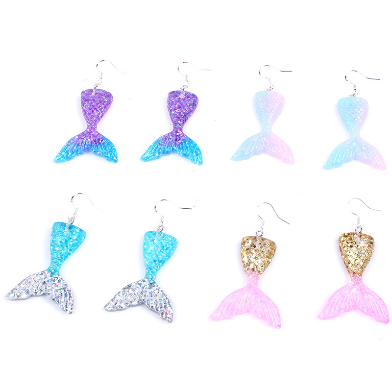 Fashion Light Blue+pink Mermaid Shape Decorated Earrings,Drop Earrings