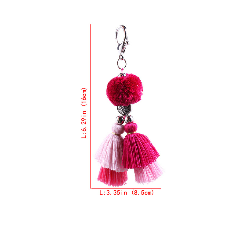 Fashion Plum Red Tassel Decorated Pom Keychain,Fashion Keychain