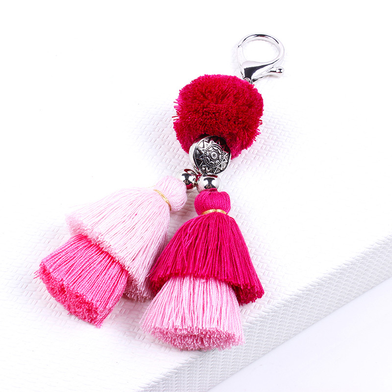 Fashion Plum Red Tassel Decorated Pom Keychain,Fashion Keychain