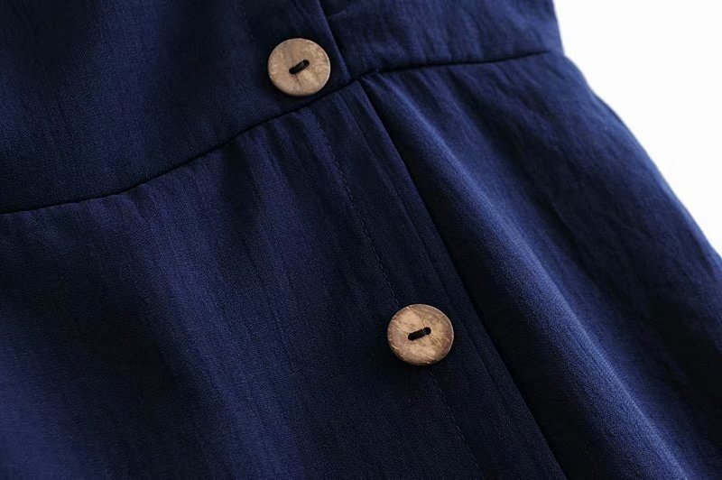 Vintage Navy Button Decorated Jumpsuit,Pants