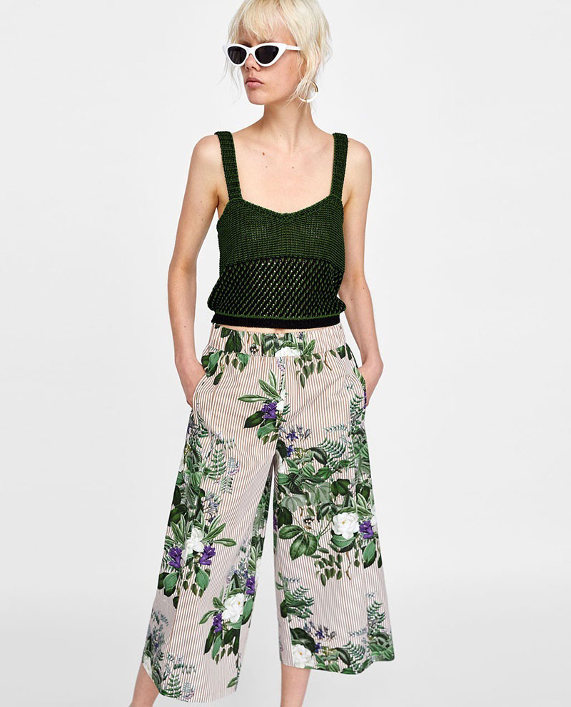 Fashion Multi-color Flower Pattern Decorated Trousers,Pants